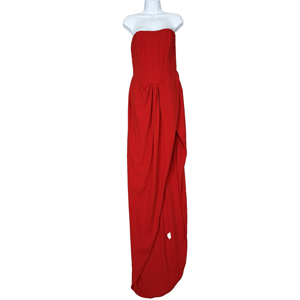 Alyce Paris Dress Womens 6 Red Strapless Corset High Side Slit‎ Ruched Gown Prom